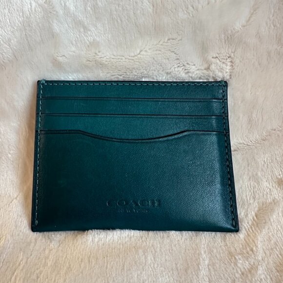VTG! Pre-owned! Coach Essential Card Case In Deep Green Nappa Leather M2144 - Picture 1 of 9